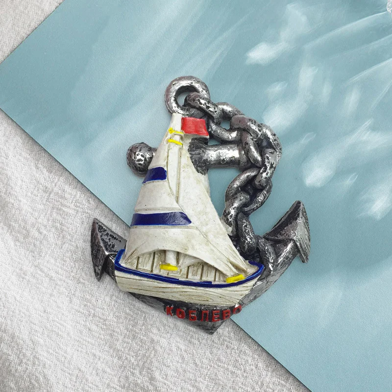 Odessa Port of Ukraine Sails 3D Ship Anchor Fridge Magnet Cultural and Creative Crafts Home Commemorative Decoration