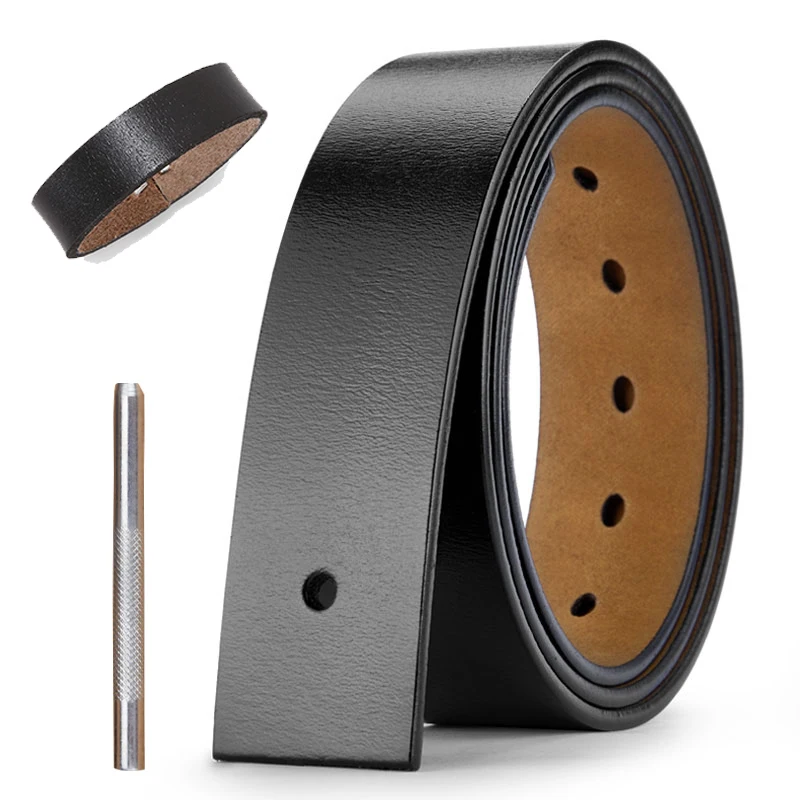 الرجال حزام جلد طبيعي الجسم لا مشبك 3.8 سنتيمتر عرض حجم كبير الرجال دون دبوس مشبك الخصر الأشرطة مع حلقة تلميح حزام أسود براون