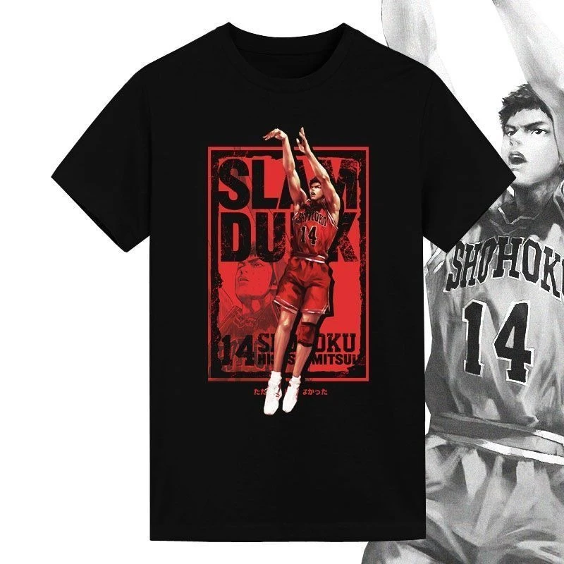 Camiseta SLAM DUNK Guochao Ins animación Xiangbei Sakuragi Blossom Road baloncesto deportivo para hombre Top de manga corta de algodón