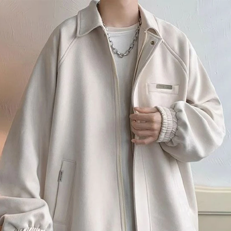 

Men's Trend Clothing Spring Autumn New American High Street Cool Waterproof Suede Jackets Loose Leisure Lapel Baseball Uniform