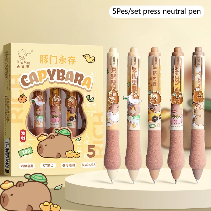 5ชิ้น/กล่องปากกา capybara การ์ตูนที่สร้างสรรค์ปากกาหมึกเจลแห้งเร็วปากกาเขียนนุ่มปากกาน่ารักเป็นกลางอุปกรณ์การเรียน