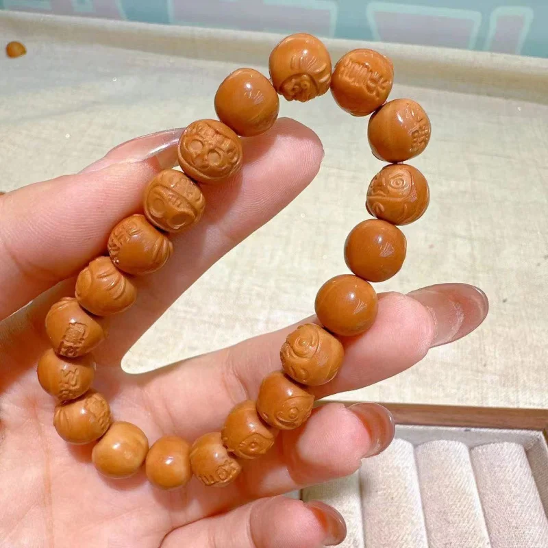 

Monkey Carved Daruma Bracelet Men Women with Dzi Beads and Bone