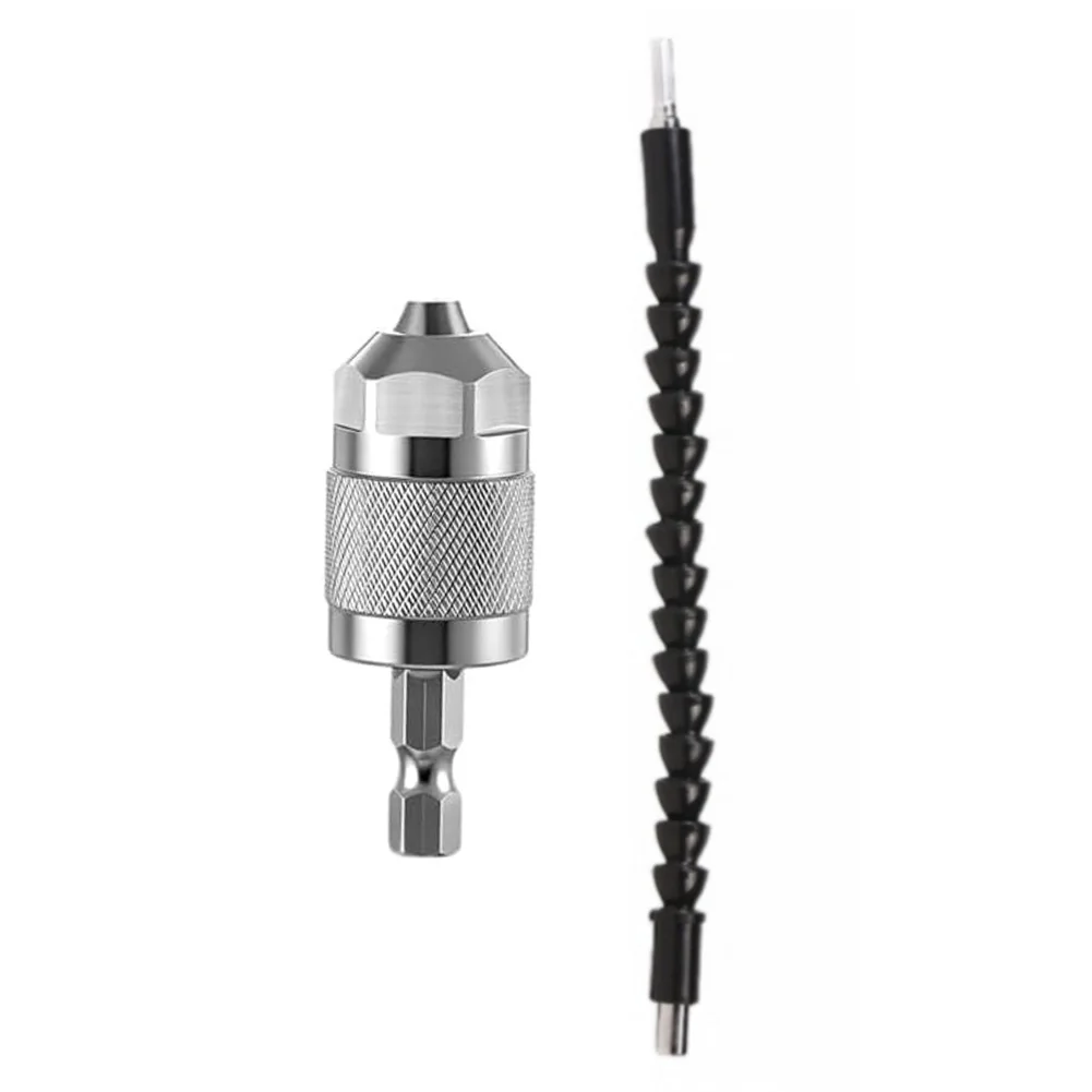 رأس محول مفك براغي مثقاب مع عمود ناعم أسود فضي ثلاثة فك تشاك 1.5-6.5 مللي متر + عمود ناعم أسود
