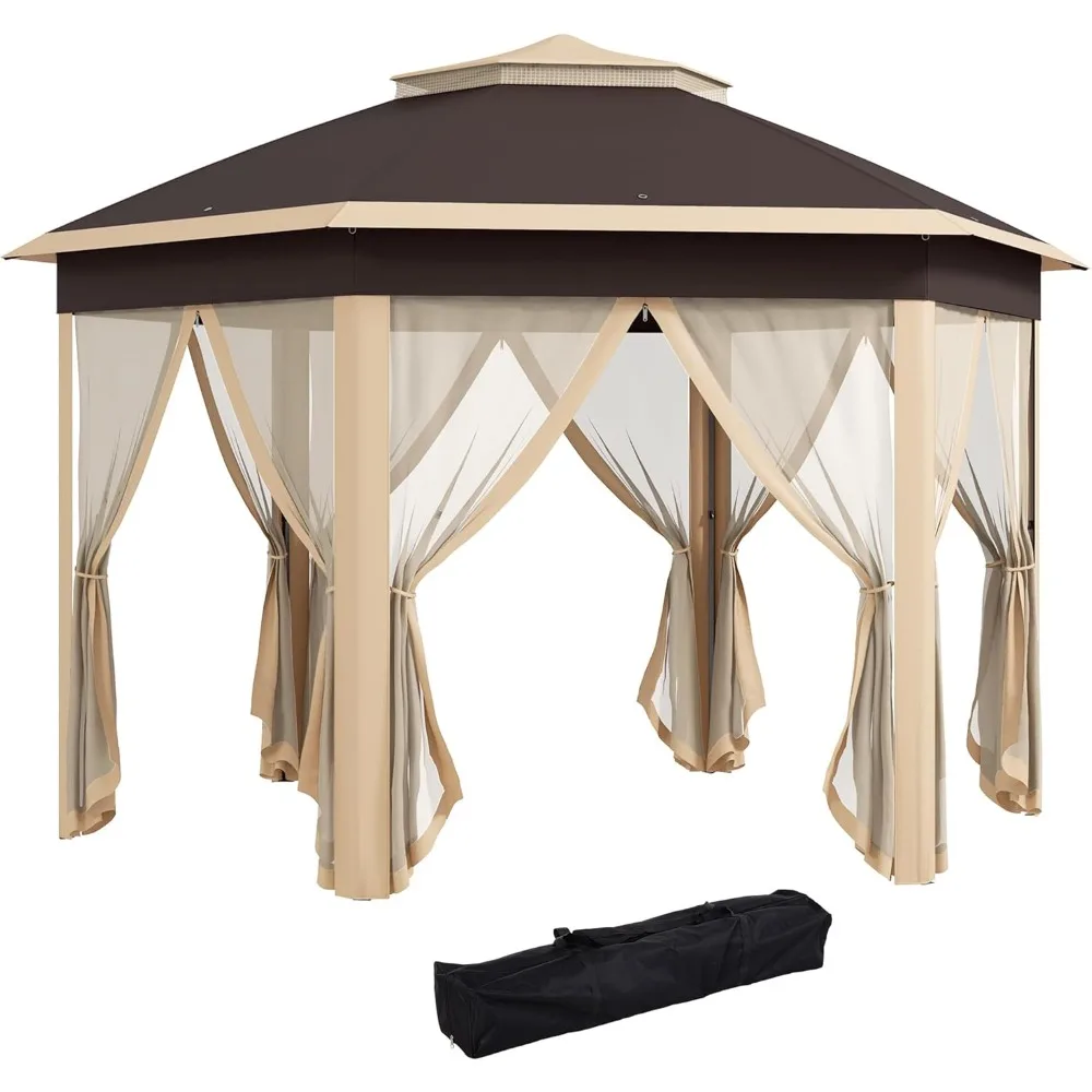 

13' x 13' Pop Up Gazebo, Hexagonal Canopy Shelter with 6 Zippered Mesh Netting, Event Tent with Strong Steel Frame for Patio
