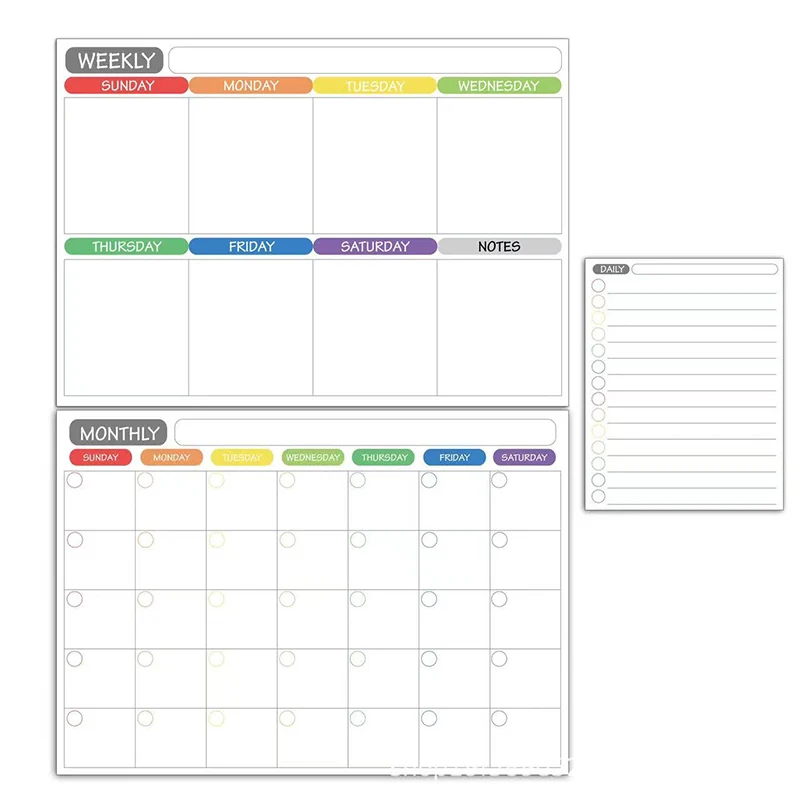 1 Set of Calendar Erasable Monthly and Weekly Schedule Magnetic Whiteboard Dry Erase Whiteboard Refrigerator Sticker Message Boa