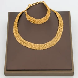 18k Gold Color Jewelry Set for Women African Dubai Choker Necklace and Bracelet 2Pcs Set for Engagement Party Accessories