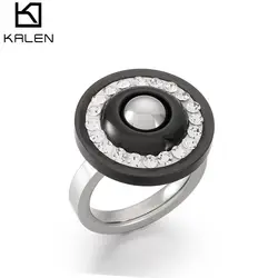 Kalen Stainless Steel Women Rings Jewelry Vintage Zircon Party Rhinestone Bright Black White Rings Never Fade Jewelry Gift