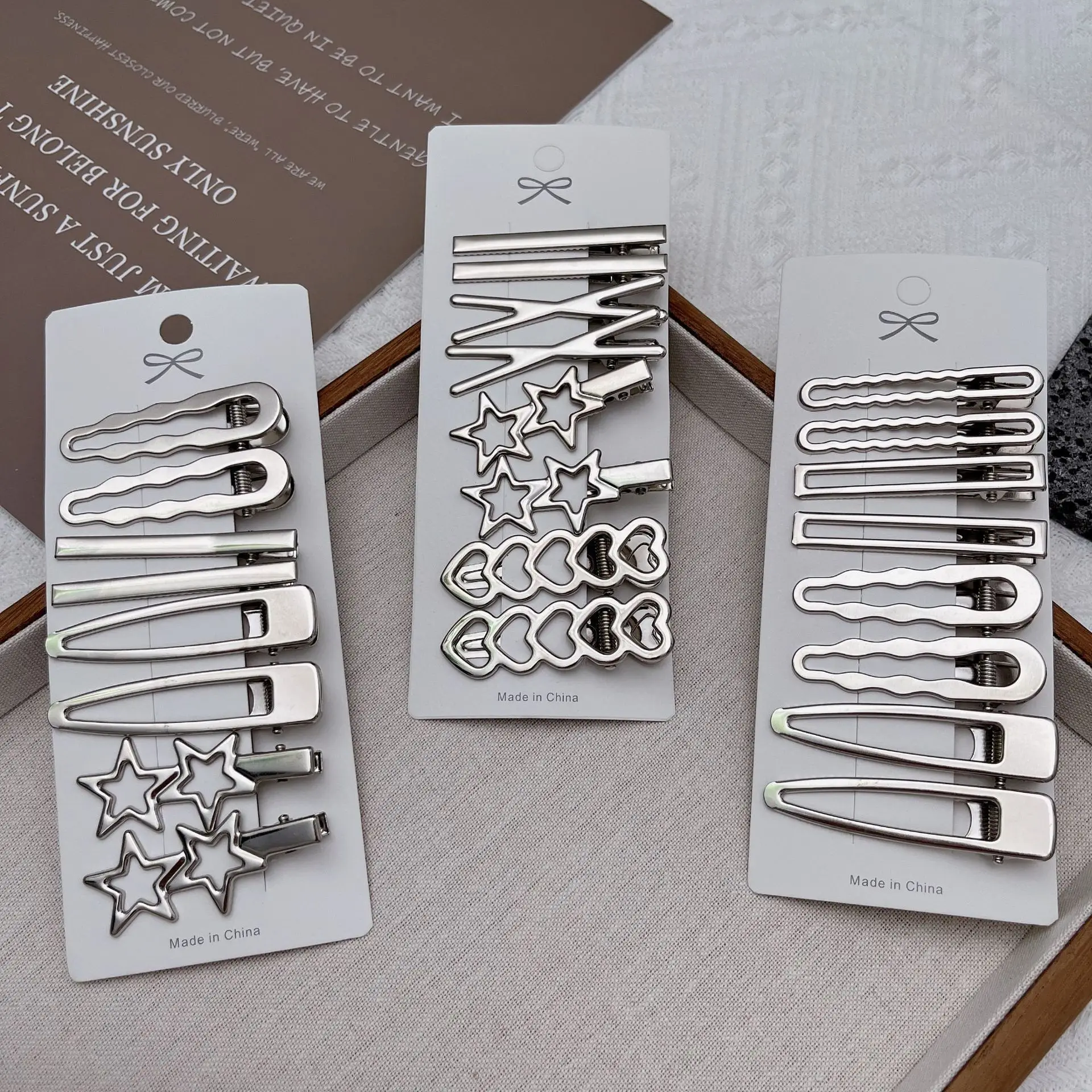 

8pcs Spicy Girl Silver Metal Hair Clips Set Side Bangs Edge Hair Accessories Internet Famous Hairpins for Women