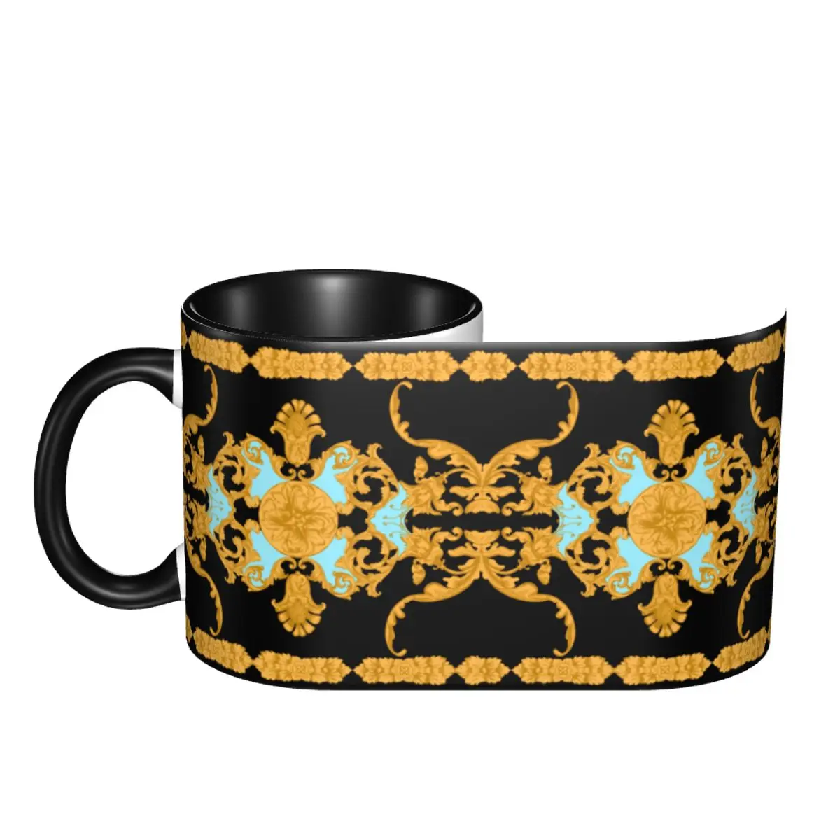 Personalized DIY Seamless Pattern With Golden Baroque Ceramic Mugs European Floral Coffee Cup Creative Gift