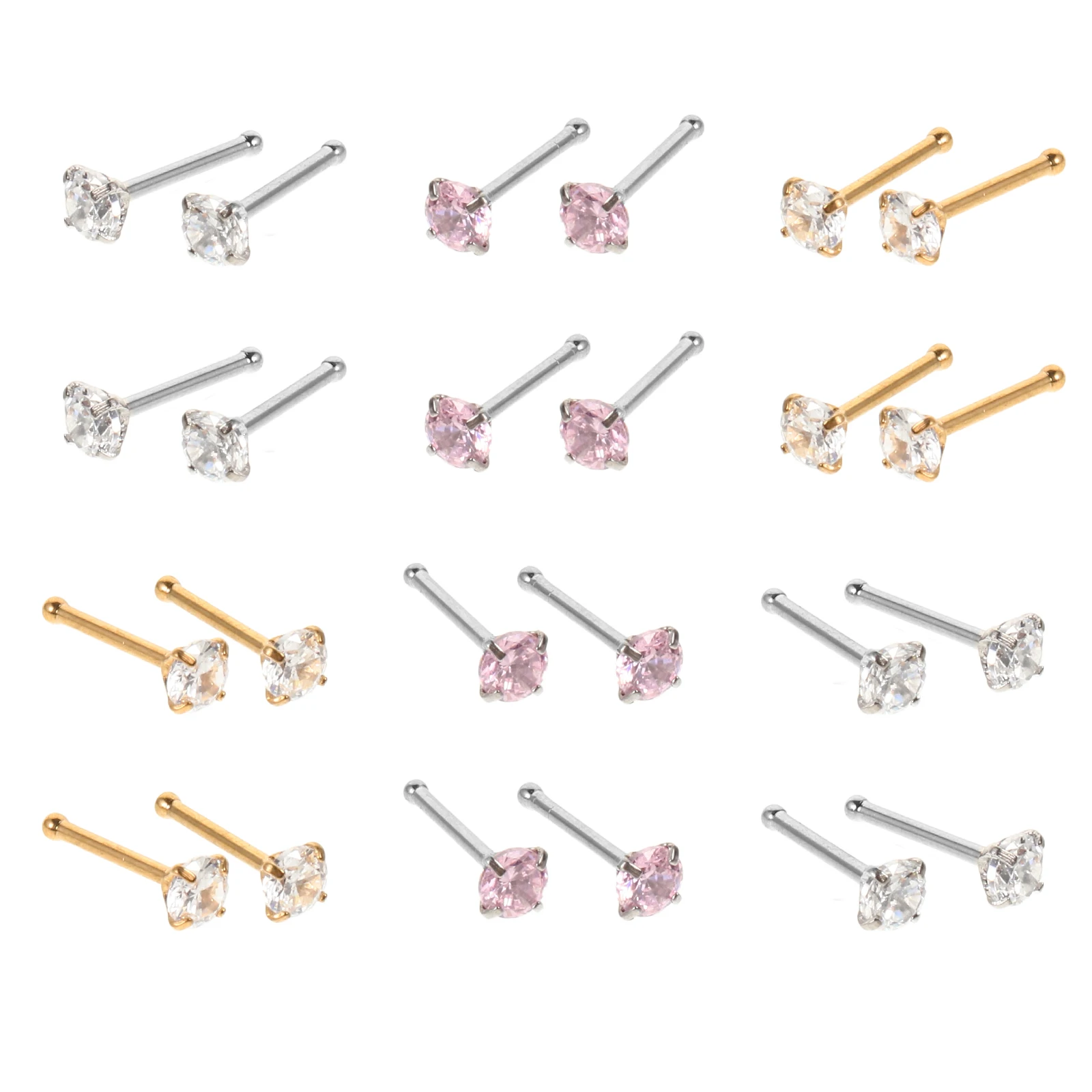 

24 шт., циркониевые шпильки для носа, кольца для пирсинга, маленькие серьги в носу из нержавеющей стали, гипоаллергенные 9 мм, удобные женские украшения