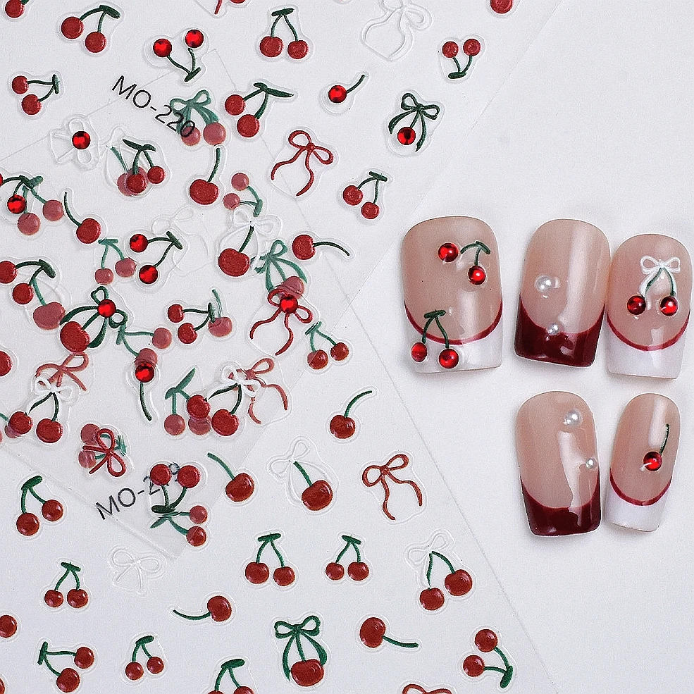 

Self-adhesive Embossed Red Cherry 5D Nail Art Stickers For Relief Nails Decoration Decal Design Manicure Decor Supplies Material