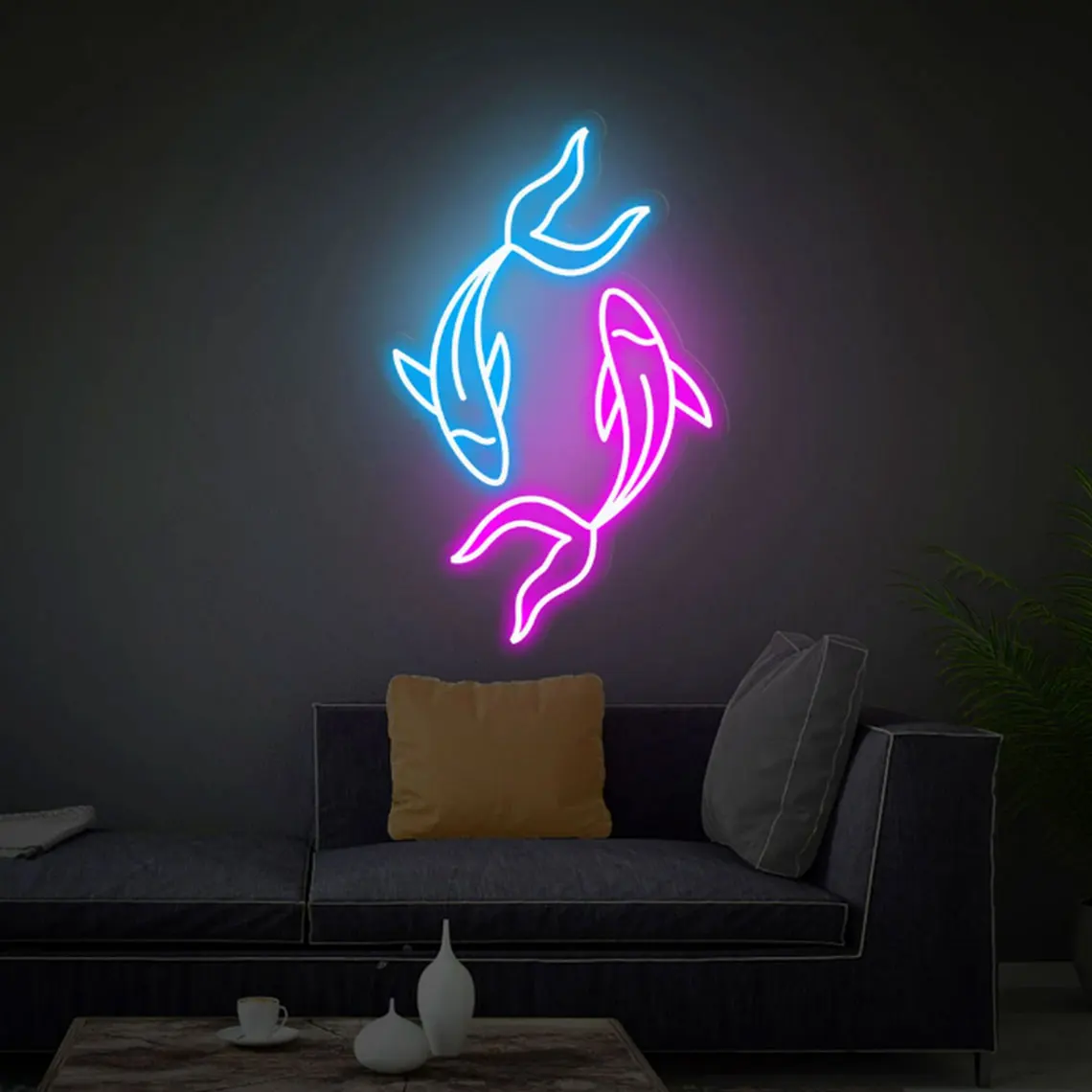 Animes Fish Neon Sign for Bedroom Wall Art Decor Animal Cute Fish Neon Game Room Bedroom Night Neon Sign Bar Club Neon