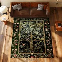 Elegant Botanical Accent Rug Bohemian Aesthetic Living Room Home Decor Rustic Gift Cottagecore Earth Tone Bedroom Floor Mat
