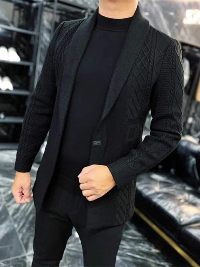 

Faionable Slim Fit Men's Knitted Sweater Coat Autumn Winter New Sle Casual High End Feeling een Collar Knitwear