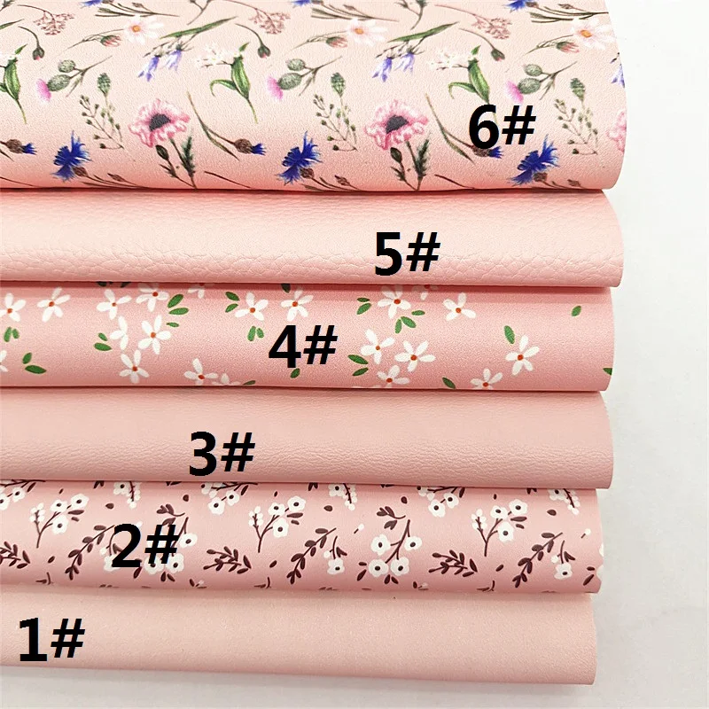 Pink Faux Leather Sheets Flower Printed Synthetic Leather Lithi Leather Fabric Suede FAux Leather for DIY Craft 8.2