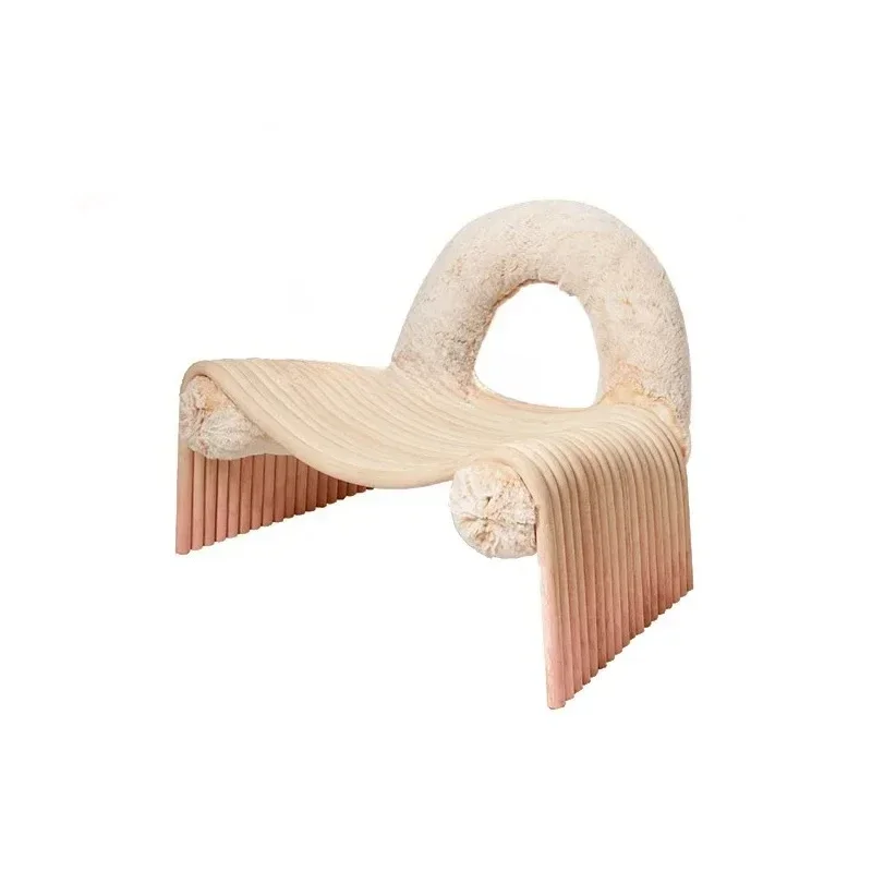 Gradual change powder leisure chair bedroom living room curved solid wood soft bag armchair sofa chair