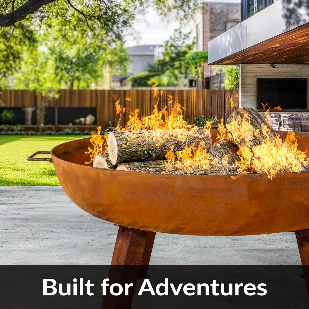 34-Inch Outdoor Cast Iron Fire Pit Bowl with Handles - Heavy-Duty Wood-Burning Fire Pit for Patio with Oxidized Finish