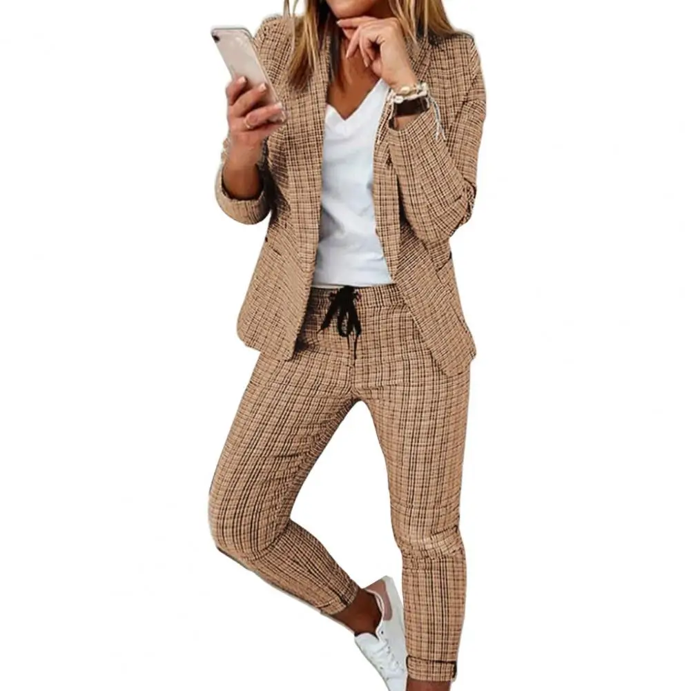 2 pantaloni Blazer autunno pz/set Set completo da donna con colletto rovesciato Set di pantaloni Blazer da donna a punto aperto