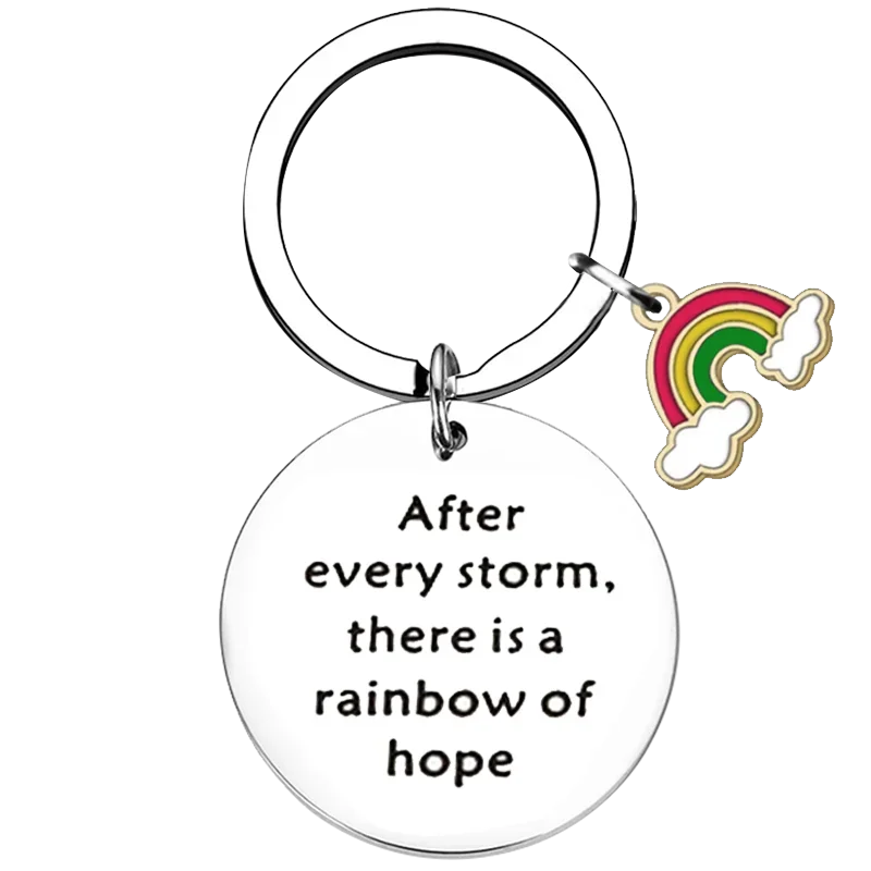 Hot Inspirational Key Chain Ring Encouragement Gift keychains pendant After Every Storm There is A Rainbow of Hope Rainbow Gift