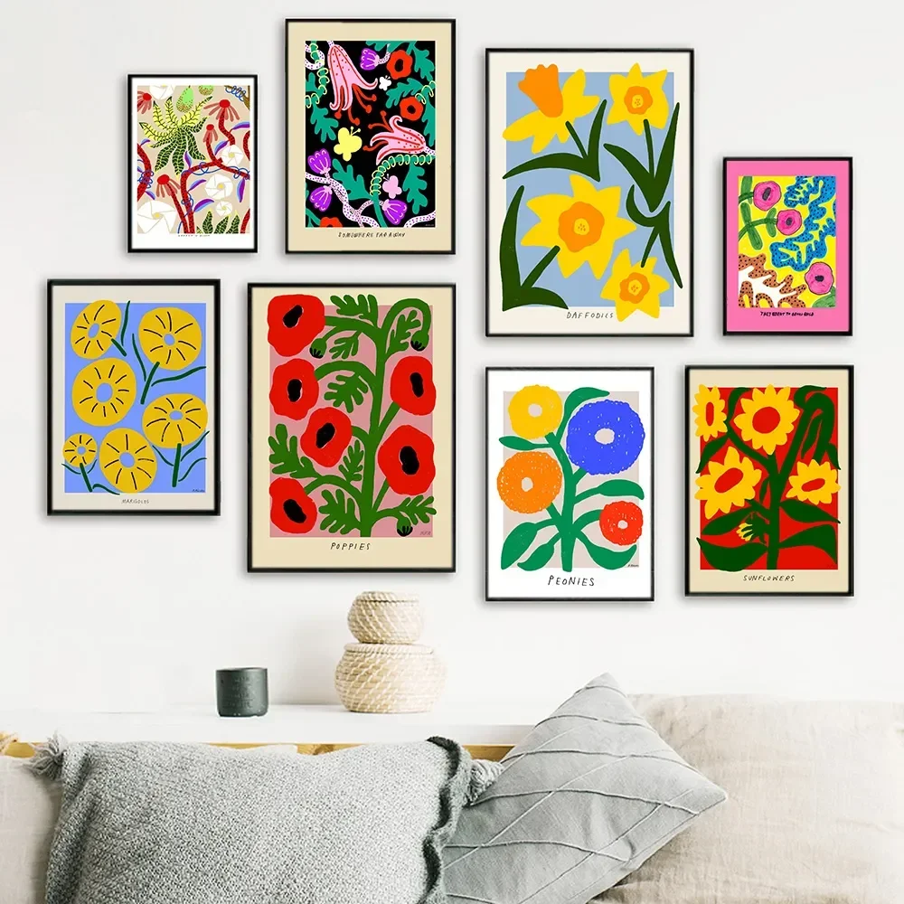 البوب أنيقة جدار الفن عباد الشمس الشمس الفاوانيا الخشخاش زراعة HD قماش المشارك يطبع غرفة المعيشة غرفة نوم ديكور المنزل