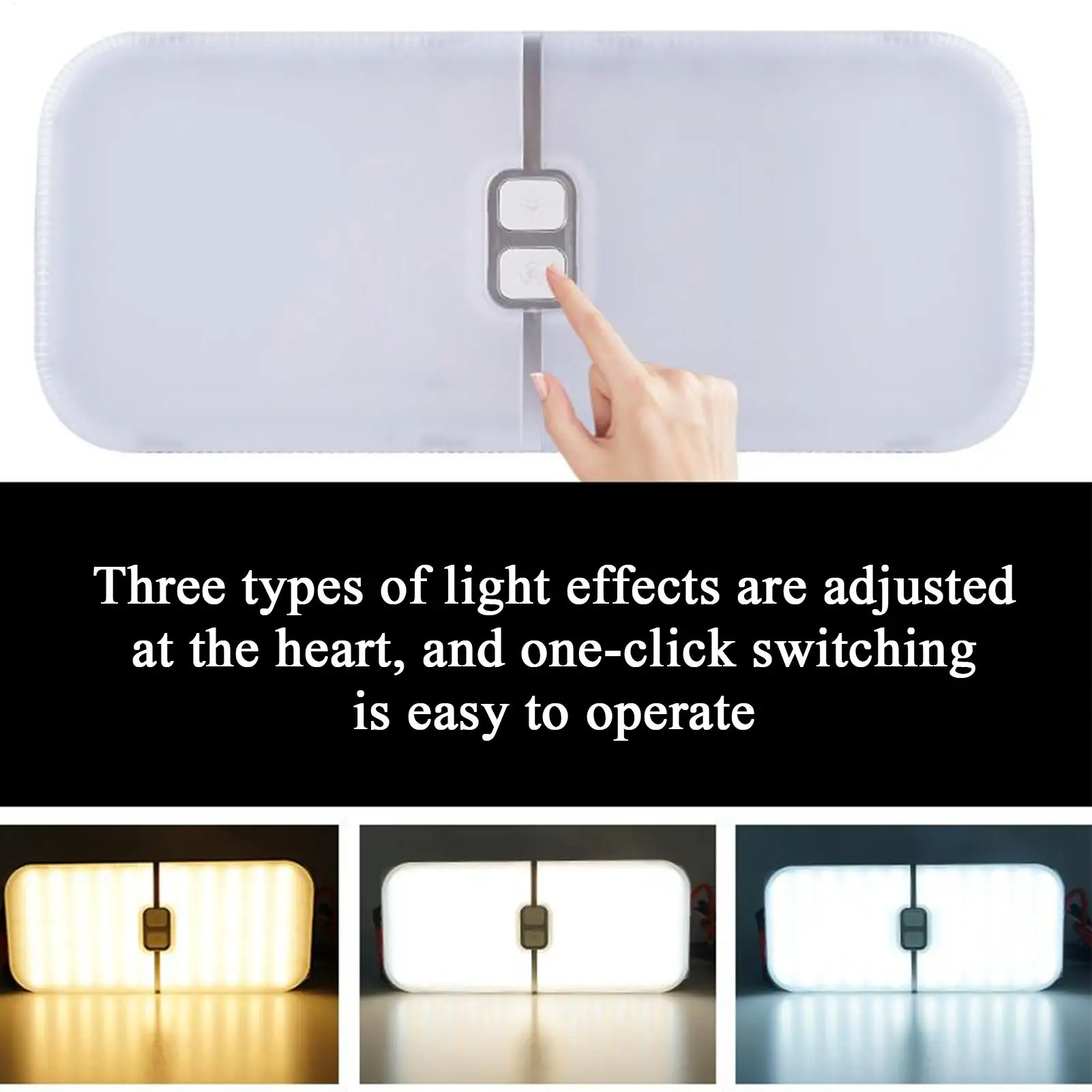 

Потолочный светильник для автофургона, потолочное крепление, внутреннее освещение для автофургона, 12–30 В, тройная цветная температура, лампа для транспортных средств для кемпинга, длительных поездок