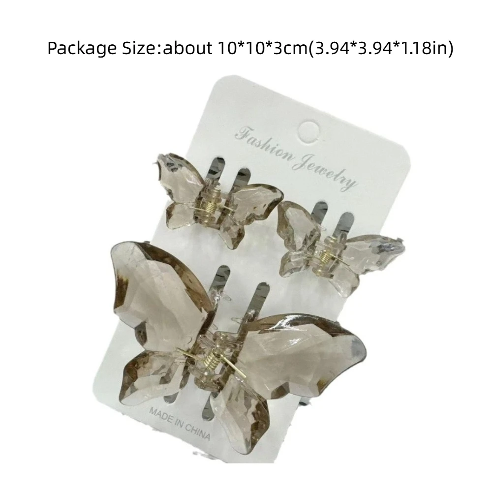 3Pcs/Set 2 Sizes Butterfly Clamp Colorful Durable Side Clip Waterproof Transparent Broken Hair Bangs Clip Hairpin Accessories