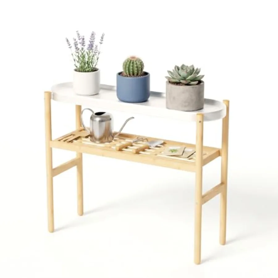 

Indoor bamboo plant stand, 2-tier tall storage shelf for multiple plants, natural color, lightweight yet sturdy for balcony, ga