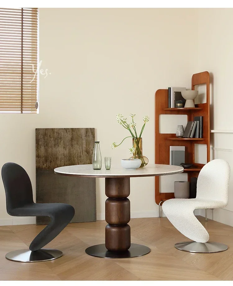 Medieval travertine rock slab Nordic solid wood modern simple round small apartment dining table creative sugar gourd