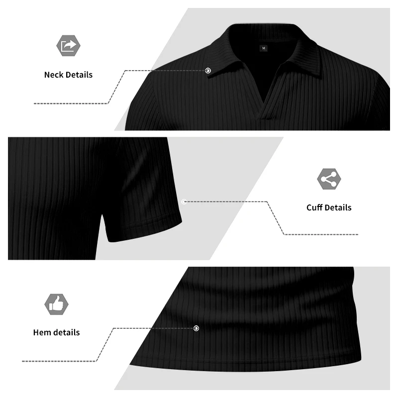 Herren 1-teiliges Gestricktes V-Ausschnitt Kurzarm Slim-Fit Atmungsaktives Eisseide Schnelltrocknendes Golf Business Casual Poloshirt – Detail 32