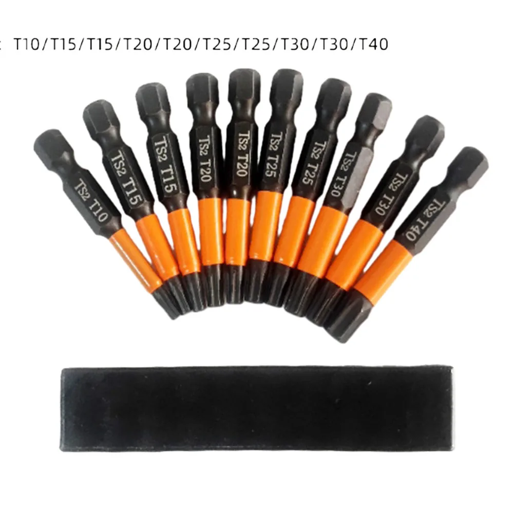 10pcs Torx/Hexagon Screwdriver Bit 50mm 1/4'' Hex Shank Magnetic Head T10-T40 H5/64-H5/16 For Electric Impact Driver Hand Drill