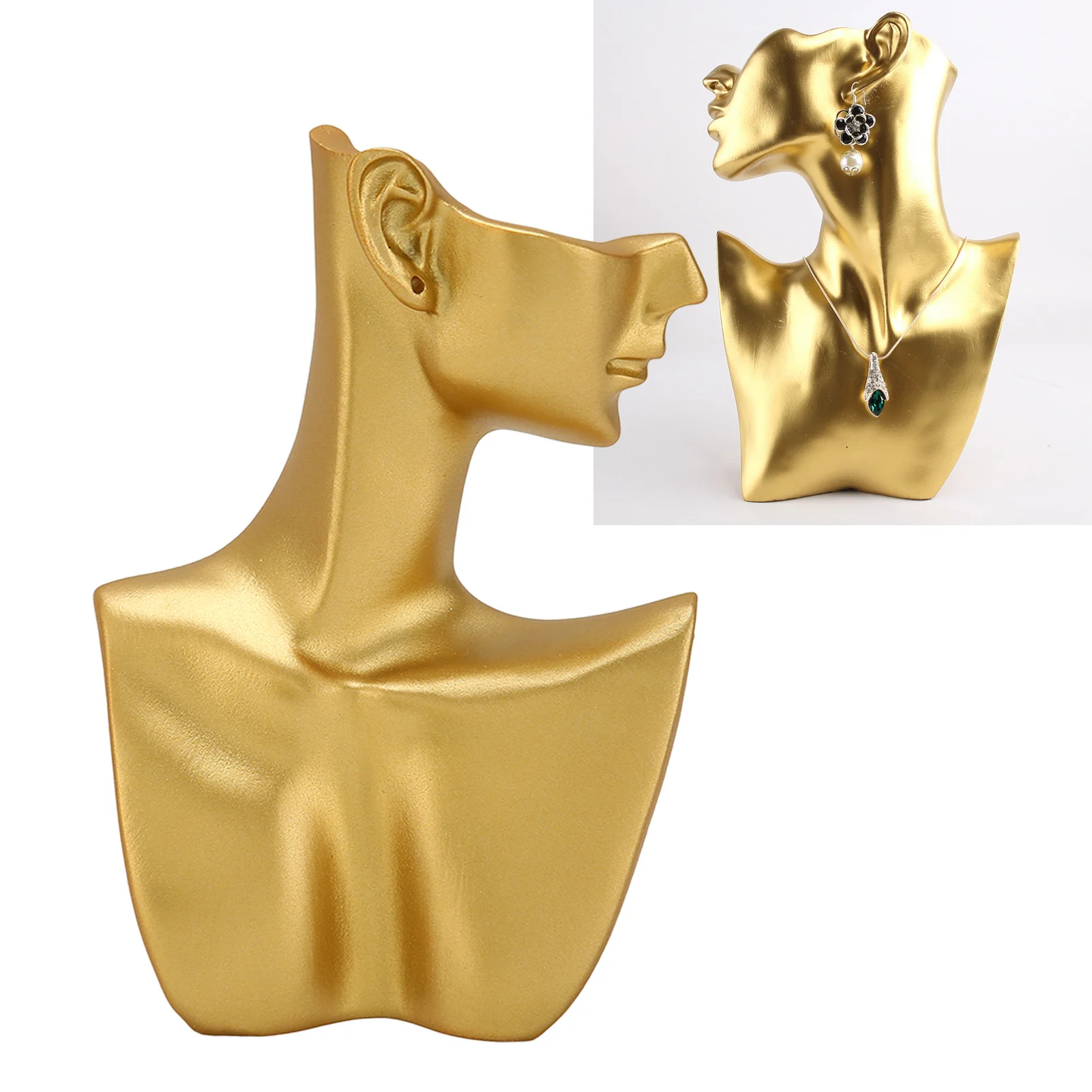 

Earrings Mannequin Stand Golden Jewelry Display Bust Resin Elegant Necklace Earrings Display Mannequin Stand for Jewelry Store