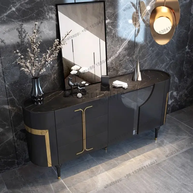 

Italian light luxury door cabinet modern simple villa rock slab high-end decorative partition locker