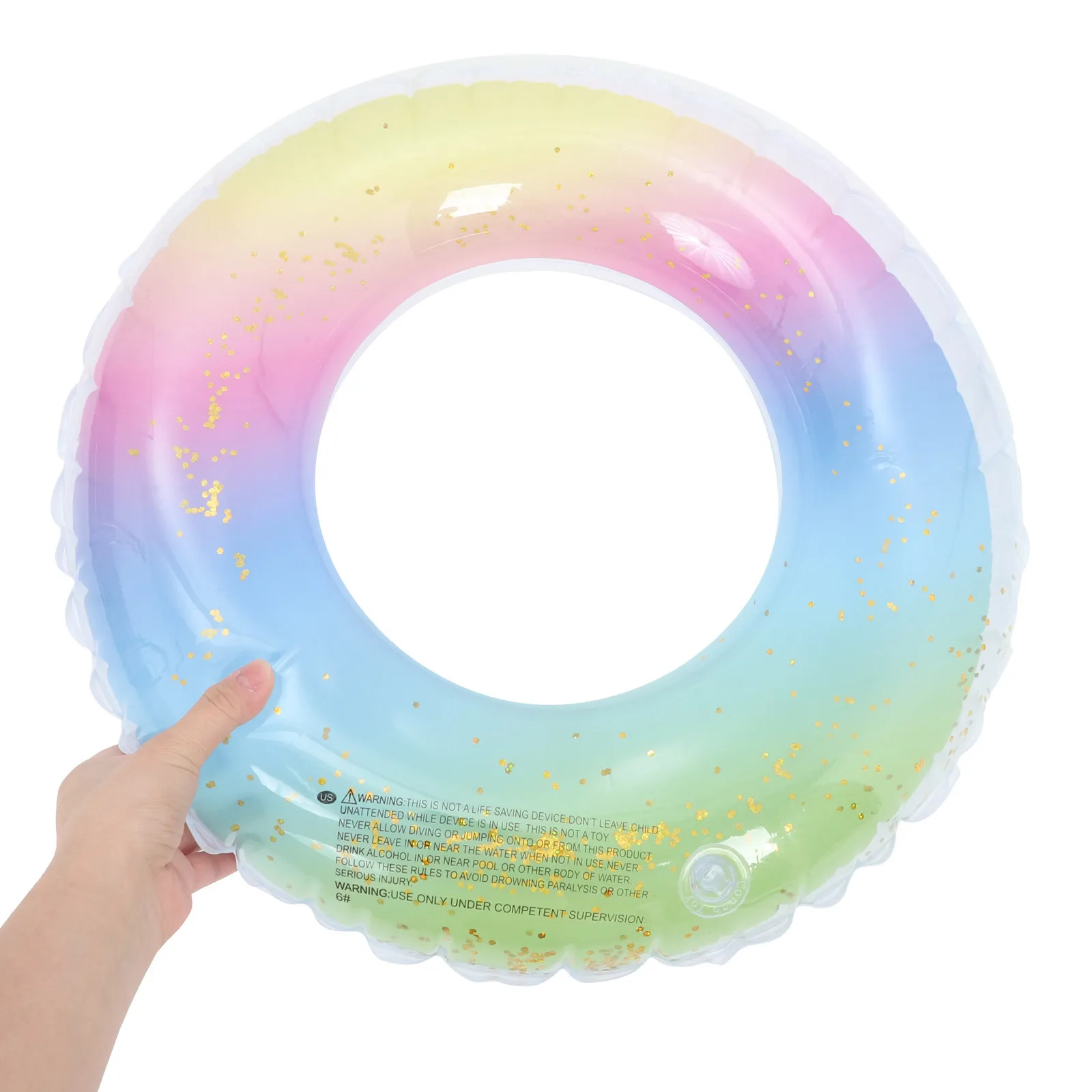 Thicken Sequins Translucent Gradient Rainbow Inflatable Swim Ring 60Cm Easy Inflate Deflate Pool Beach Lake Accessory