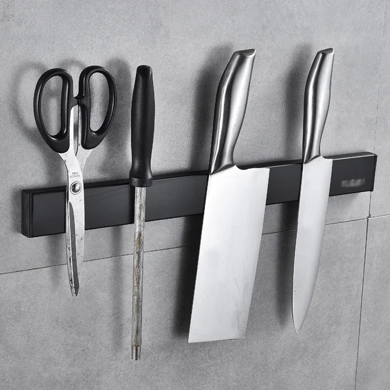 Wall Mount Magnetic Knife Holder No Drill Stainless Steel Kitchen Knife Block Strip Magnet Chef Japanese Santoku Knife Rack