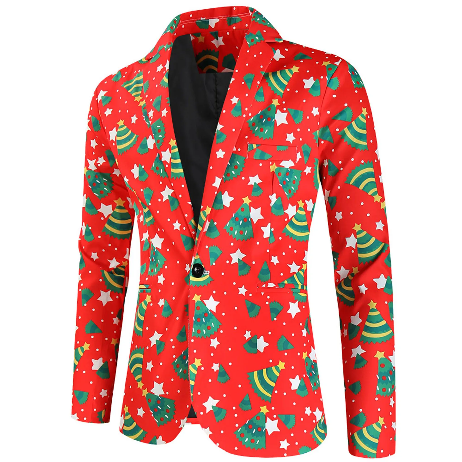 Leisure Fashion Christmas Printed Men's Suit Jackets With Pocket Lapel Buttons Long Sleeve Loose Casual Blazer Coats For Male