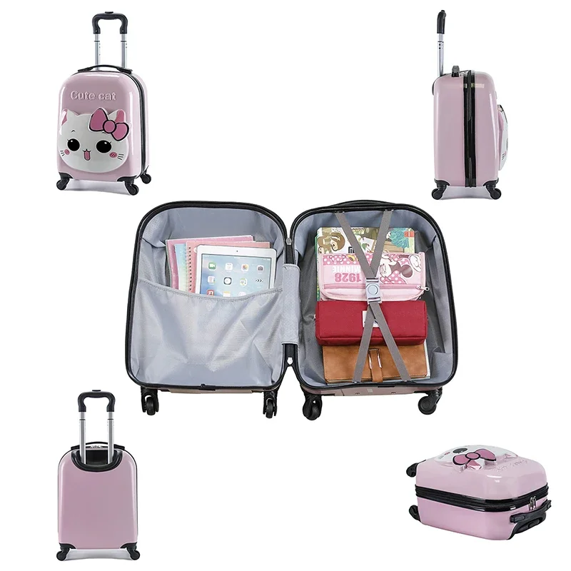 XQ-Lovely Cartoon Trolley Case para Crianças, 3D Universal Bagagem Da Roda, Mala Do Bebê, Caixa De Presente Do Estudante Da Escola, Bagagem Do Kid, 18 ", Novo