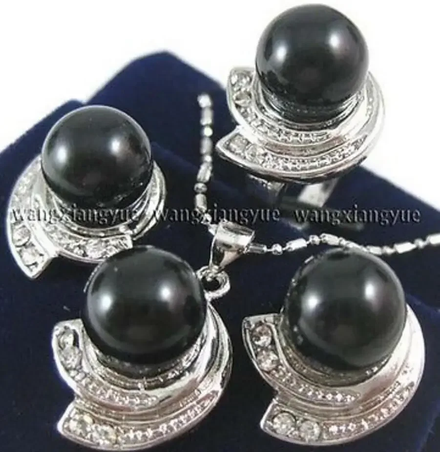 

10mm Black Rich Agate Earrings Ring & Necklace Pendant Set AAA18K gold plated watch wholesale Quartz stone CZ