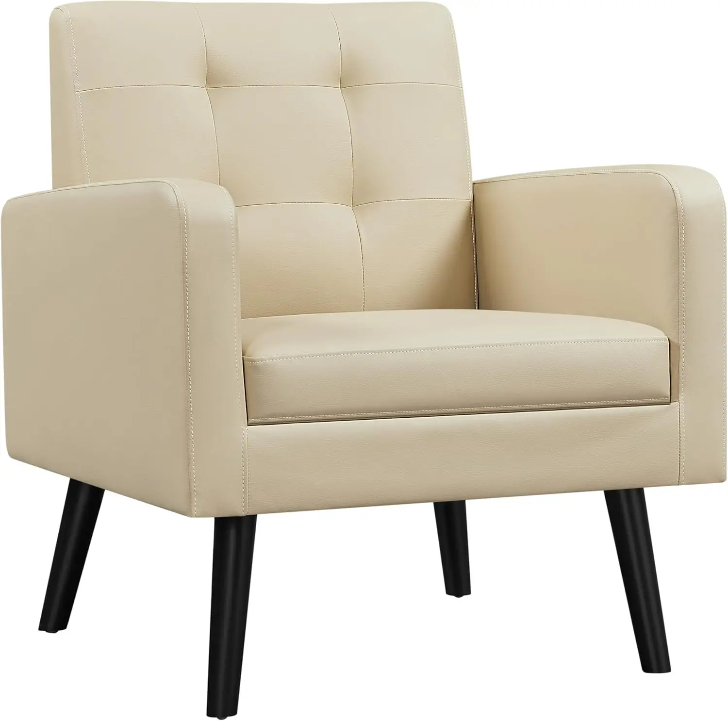 Accent Chairs, PU Leather Modern Upholstered Living Room Chair, Cozy Armchair Button Tufted Back and Wood