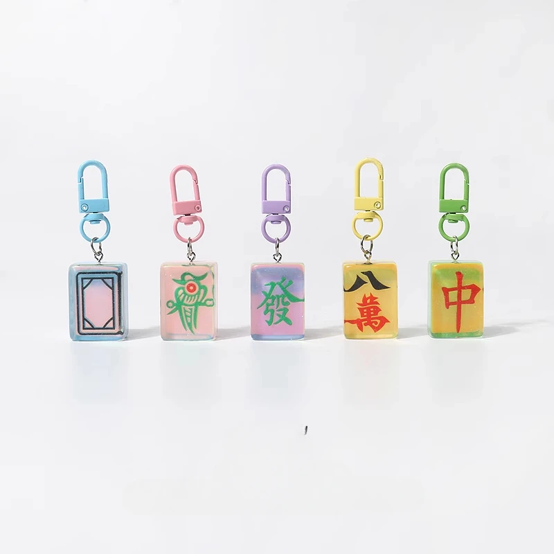 Chinese Style Mahjong Fun Keychain Resin Cute Bag Accessories