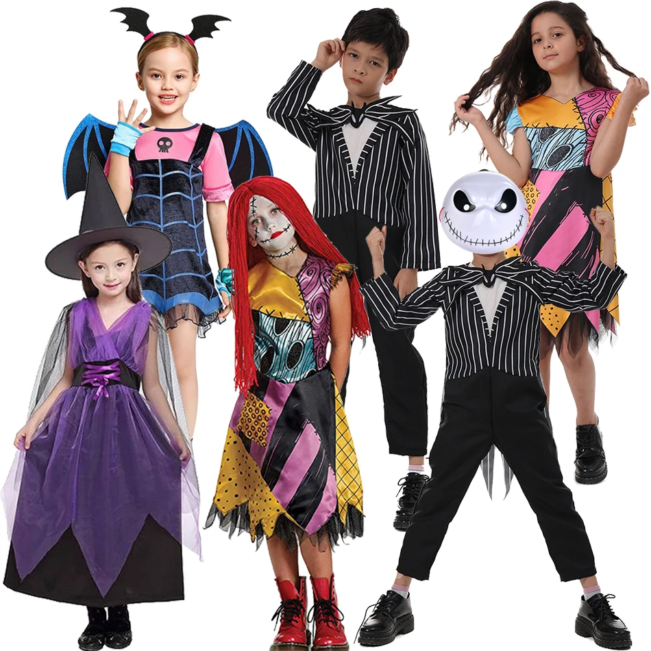 Kids Nightmare Halloween Cosplay Girls Vampire Dress Party Horro Sally Before Christmas Children Costume Boy Suit Gothic Clothes