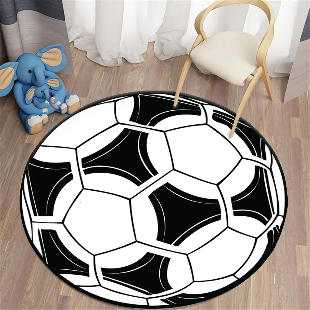 

HX Football Round Carpets Black White Soccer 3D Printed Carpets for Living Room Flannel Non-slip Floor Mat Bedroom Rugs