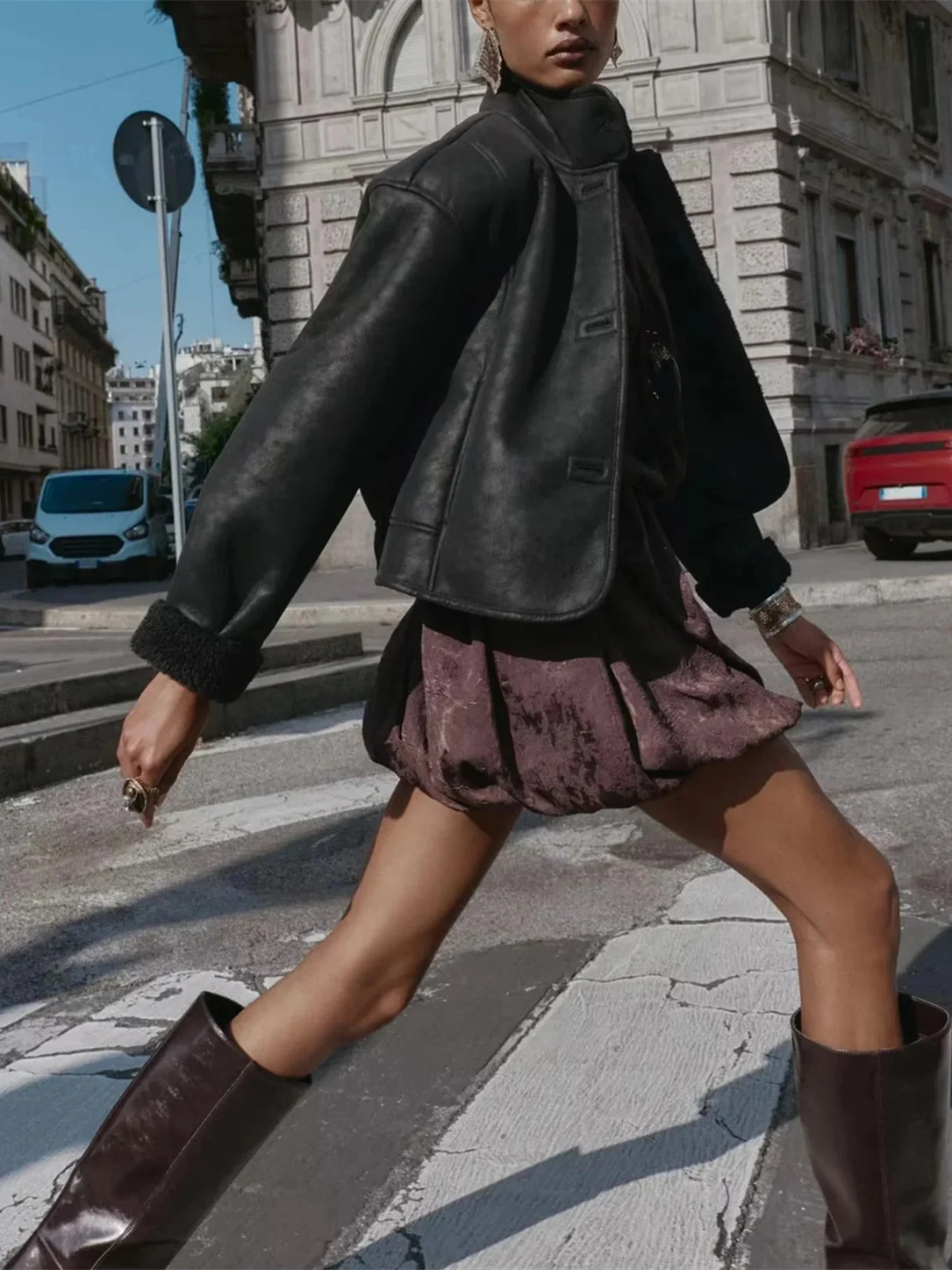 Dwustronna kurtka ze sztucznej skóry, dojazdy do pracy, prosty styl, nowość, odzież damska, dekoracja guzikami, krój prosty.