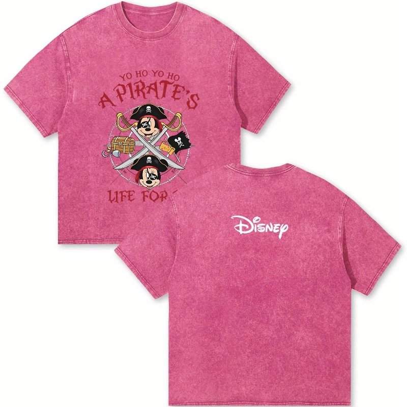 

Disney Winnie the Pooh pattern printed boutique 230g washed old batik thickened cotton T-shirt casual fine cotton T-shirt