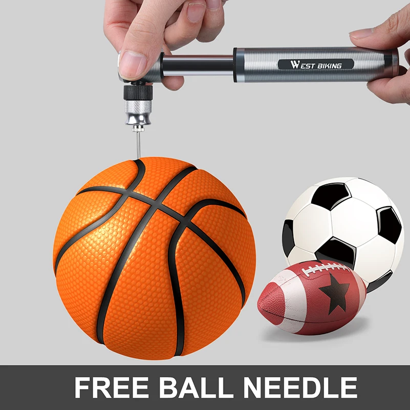 WEST BIKING Bicycle Pump Mini Portable 160PSI Aluminum Alloy Non Slip Handle for MTB Road Bike Balls With Ball Needle & Brackets