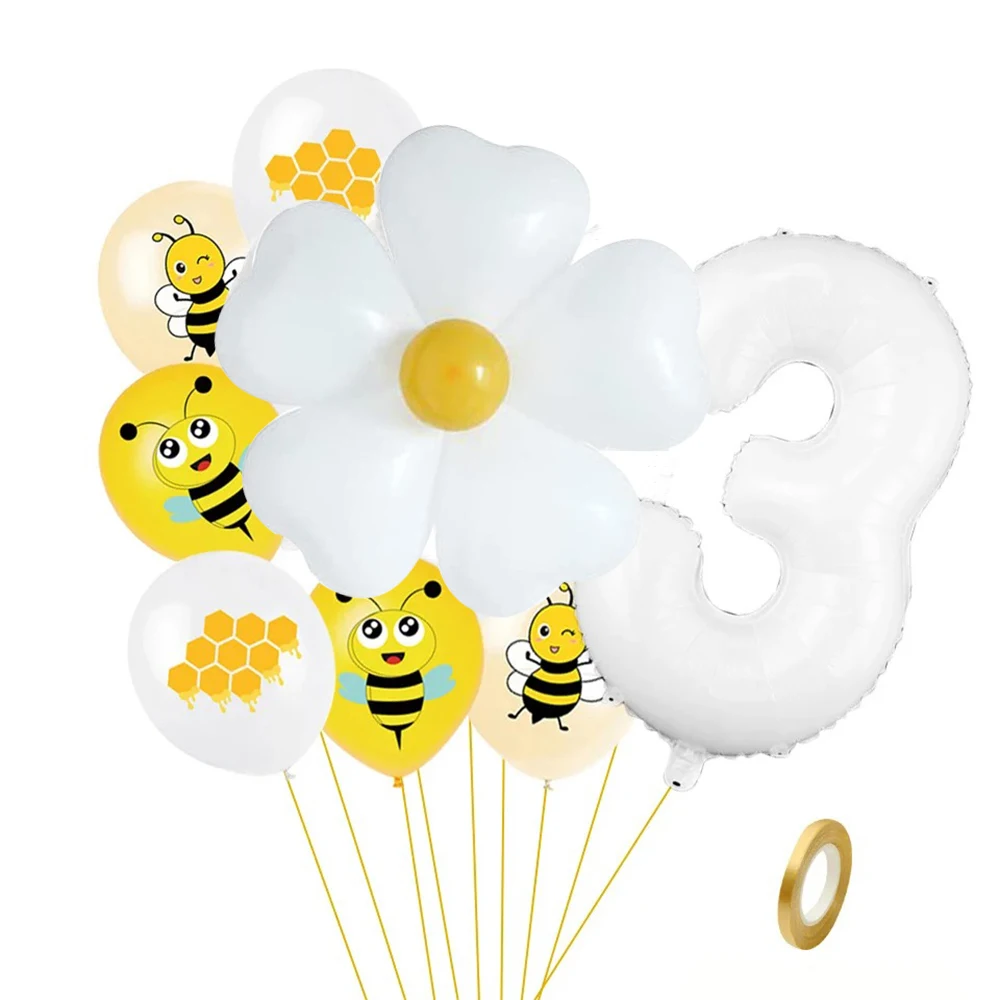 9-teiliges Biene-Latex-Luftballon-Set, weiße Gänseblümchen-Blumen-Folienballon für Kinder, Happy Bee Day, alles Gute zum Geburtstag, Party-Dekorationszubehör