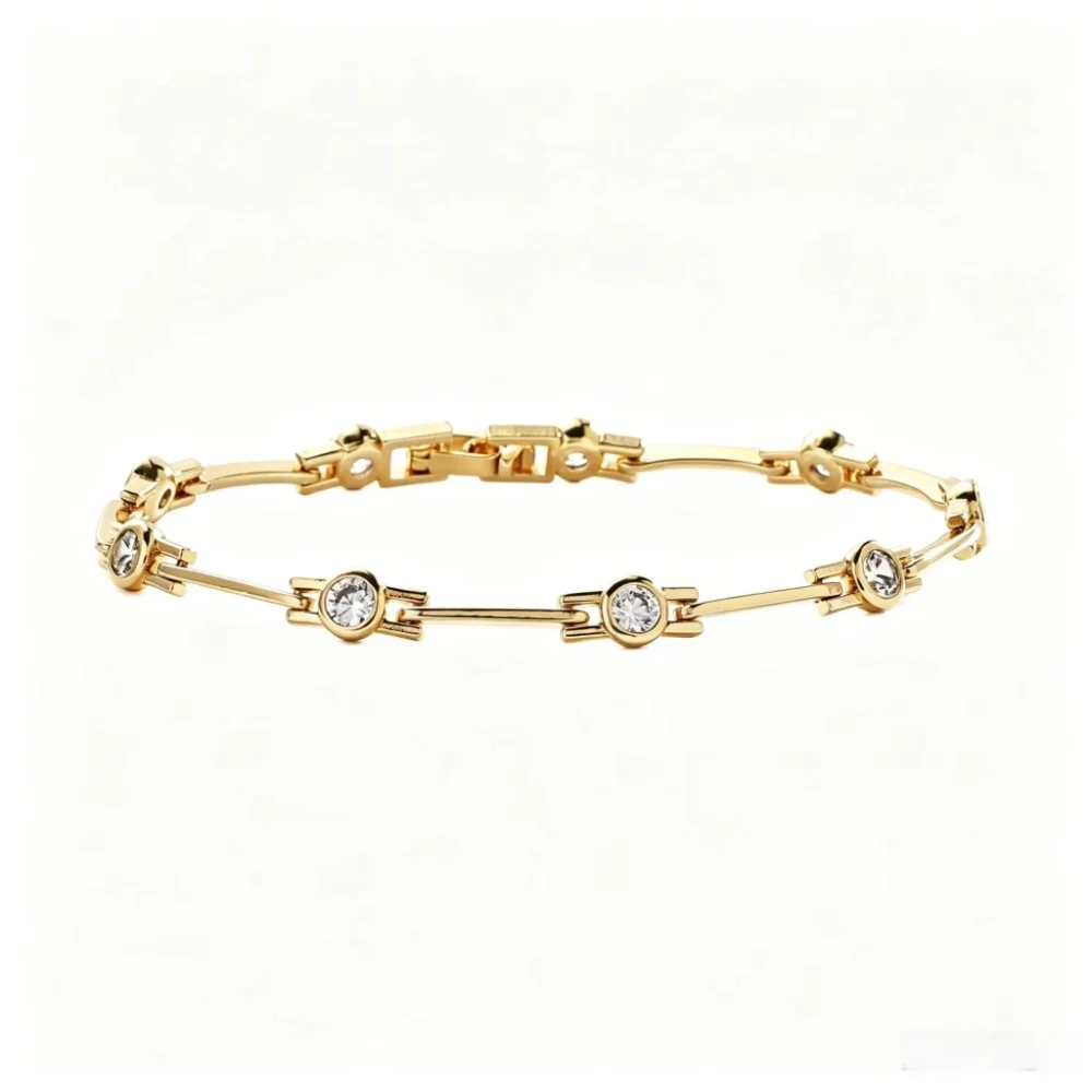 

14K Gold Plated Waterproof Copper Chain Bracelets For Women , Gold Plated Fashion Stackable Link Bracelet Gifts