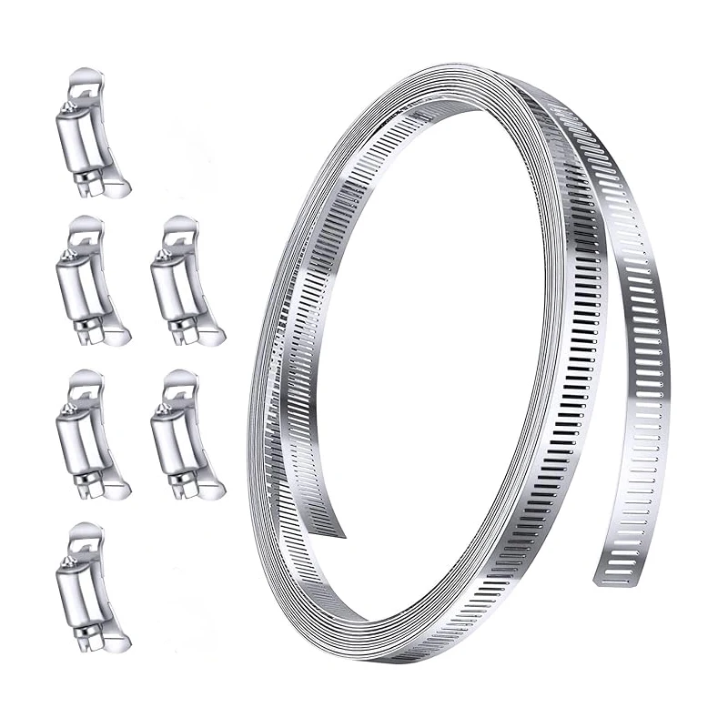 9.8ft+6fasteners 304 stainless steel hose clamp adjustable pipe ducting hose clamp diy screw band with fasteners worm gear clip