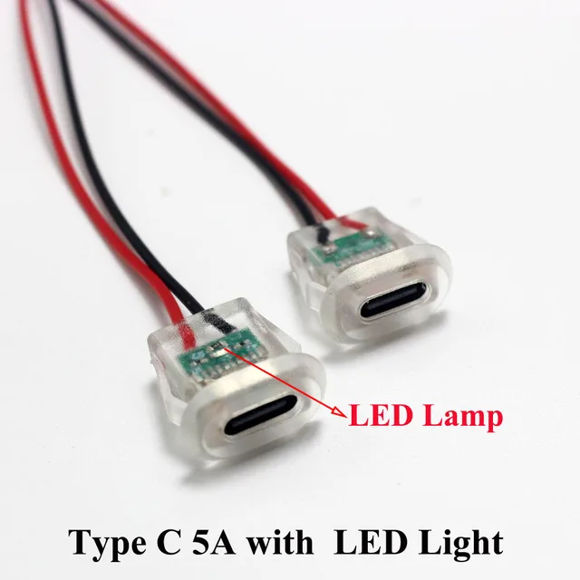2-pinowe gniazdo ładowania USB typu C 5A z podświetleniem LED Wodoodporny port zasilania USB-C Złącze żeńskie TYPE-C Jack