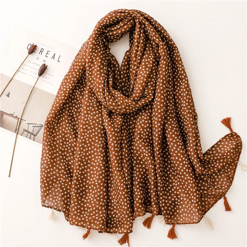 Autumn Fashion Polka Floral Tassel Viscose Shawl Scarf Lady High Quality Wrap Pashmina Stole Bufandas Muslim Hijab Caps 180*90Cm