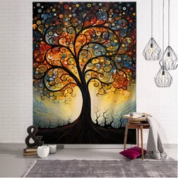 Life Tree Tapestry Fantasy Starry Sky Wall Hanging Cloth Cartoon Fantasy Home Wall Decoration Bedroom Background Wall Decoration